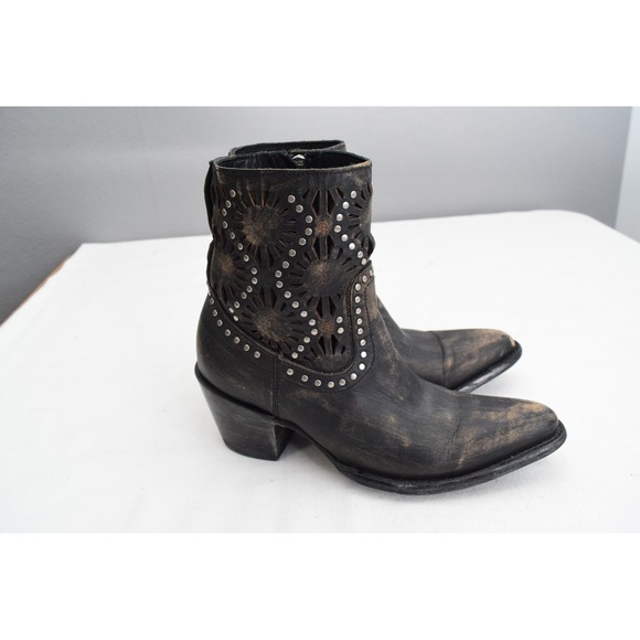 Old Gringo Boots Reeve 6.5 B Black Leather Studded Cutout Western Ankle Boots - Picture 4 of 8